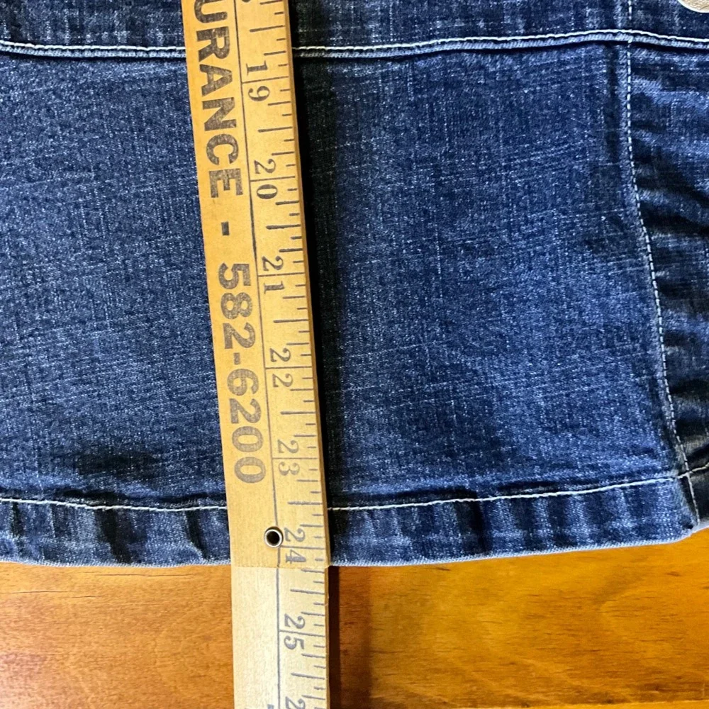 A.M.I. Denim Jacket Women's XL Blue Button Front Collarless Long‎ Sleeve